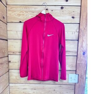 Nike Dri-FIT Full Zip Hoodie Red Lightweight Athletic Jacket One Size